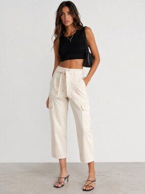 MANGO - MNG DENIM CARGO CARPENTER PANTS | TIE WAIST | CLEAN GIRL | 26" | NWT